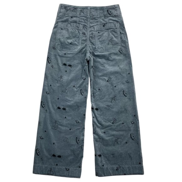 Anthropologie Maeve The Colette Crop Wide Leg Embroidered Corduroy Pant 27 Blue - Picture 11 of 12